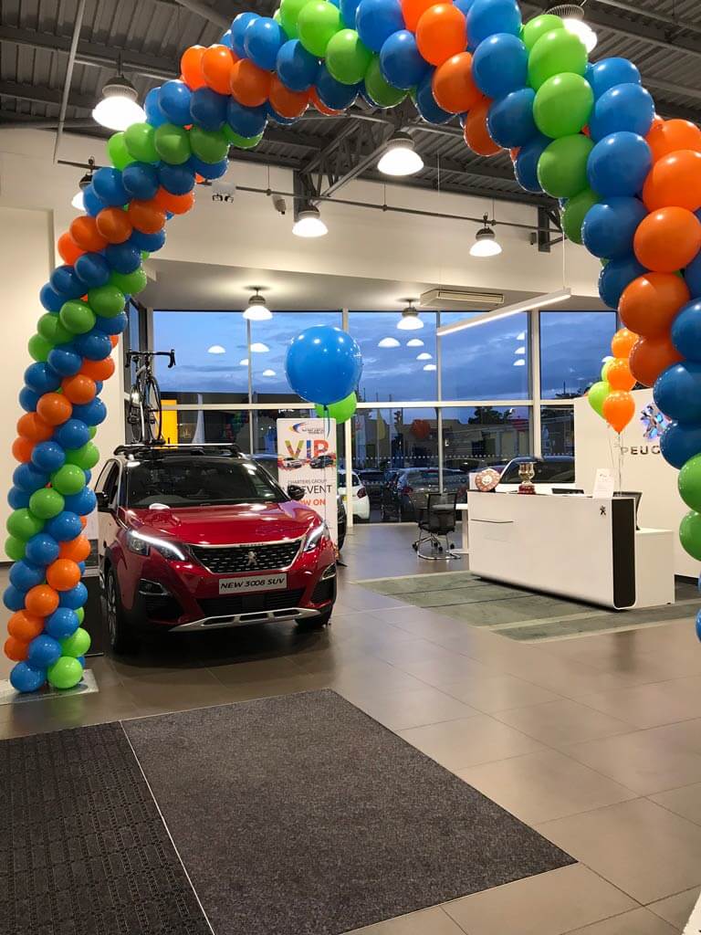 Charters Group Peugeot corporate balloon structured arch Airmagination Aldershot Hampshire