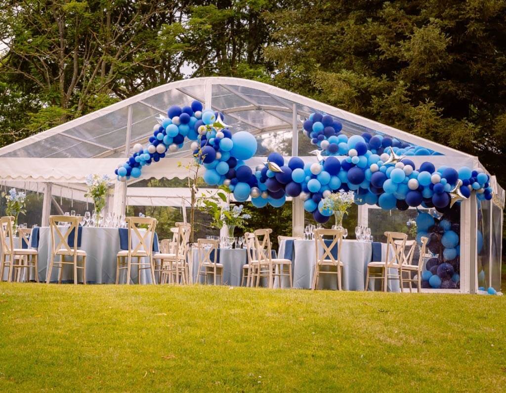Marquee garden party organic balloon installation Airmagination Sussex 2