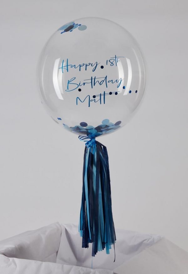 Personalised Blue Confetti Bubble Balloon handmade tassel tail