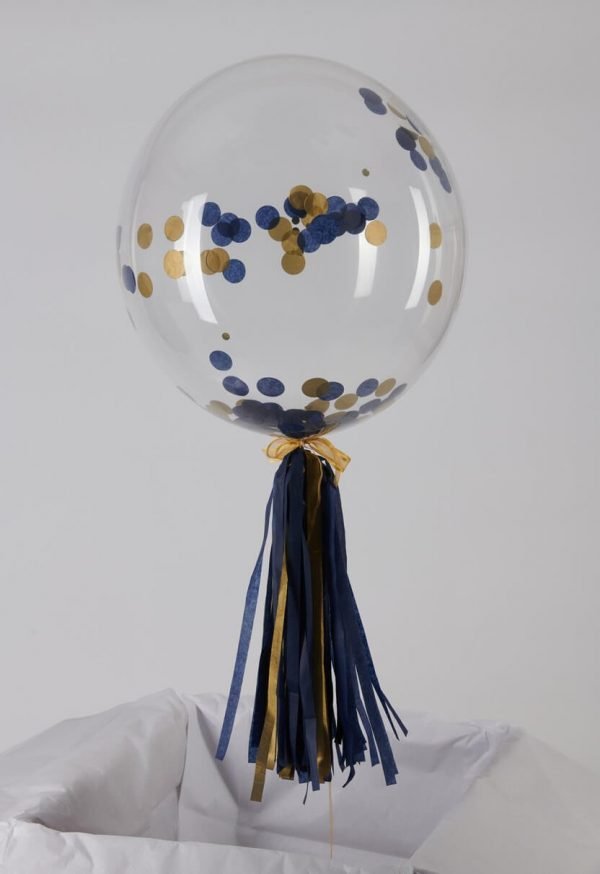 Personalised Blue and Gold Confetti Bubble Balloon handmade tassel tail