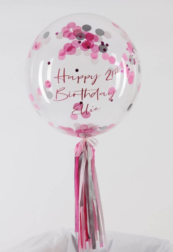 Personalised Pink Confetti Bubble Balloon handmade tassel tail