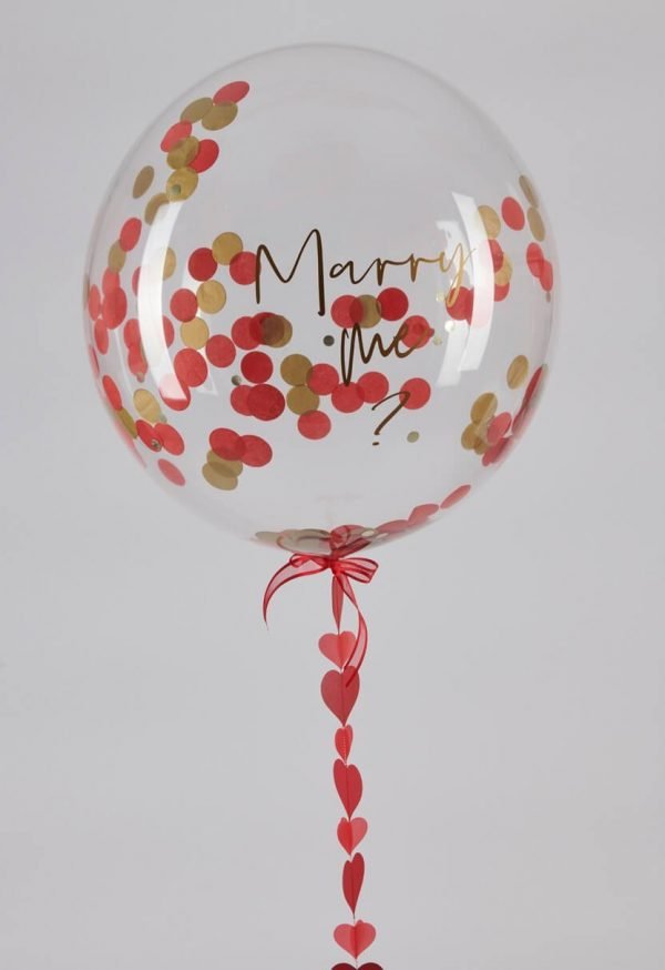 Personalised Red and Gold Confetti Bubble Balloon handmade heart tail
