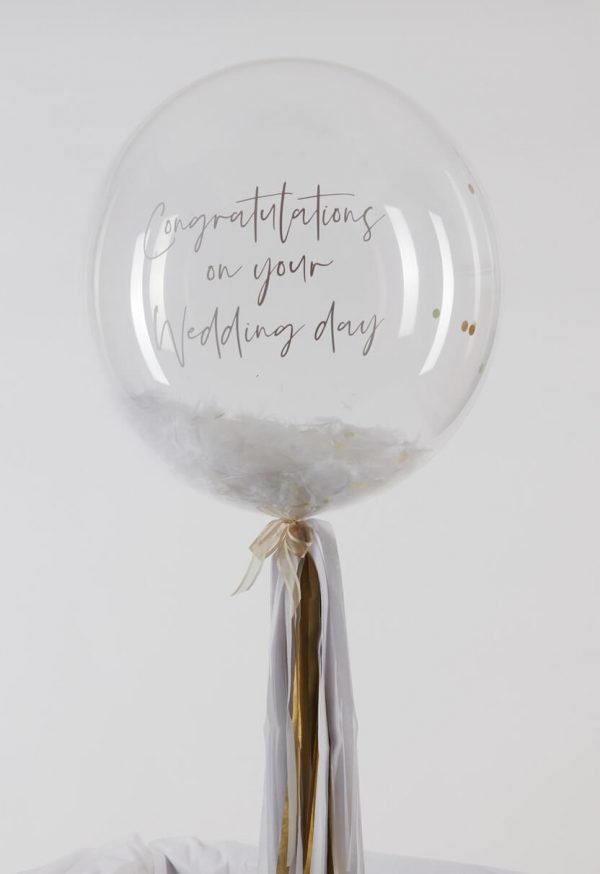Personalised White-Feather-Bubble Balloon handmade tassel tail Airmagination
