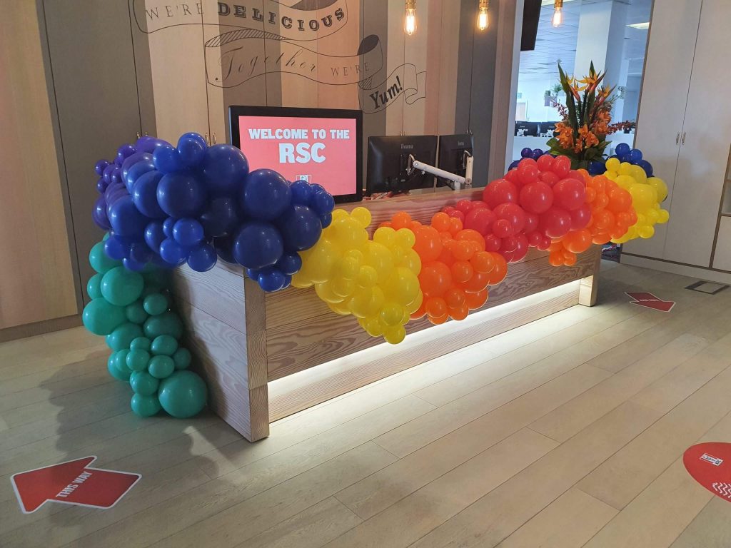 KFC Rainbow Garland balloons installed by Airmagination Balloon Company