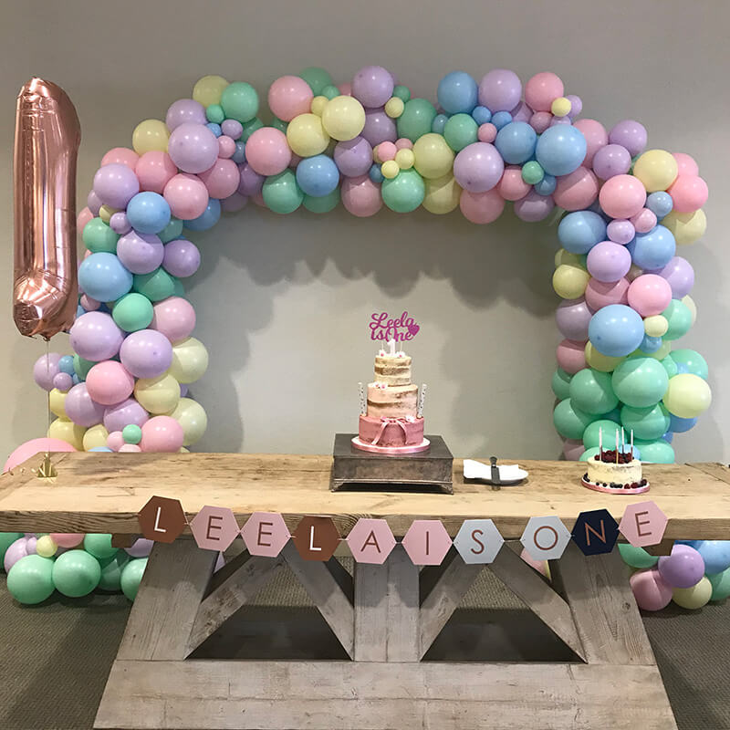 full organic arch pastel balloons birthday